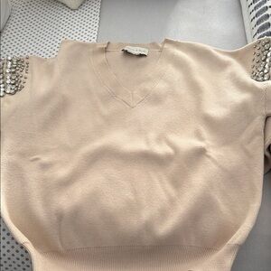 Sachin + Babi Light Beige V-Neck Sweater with Metallic Accents